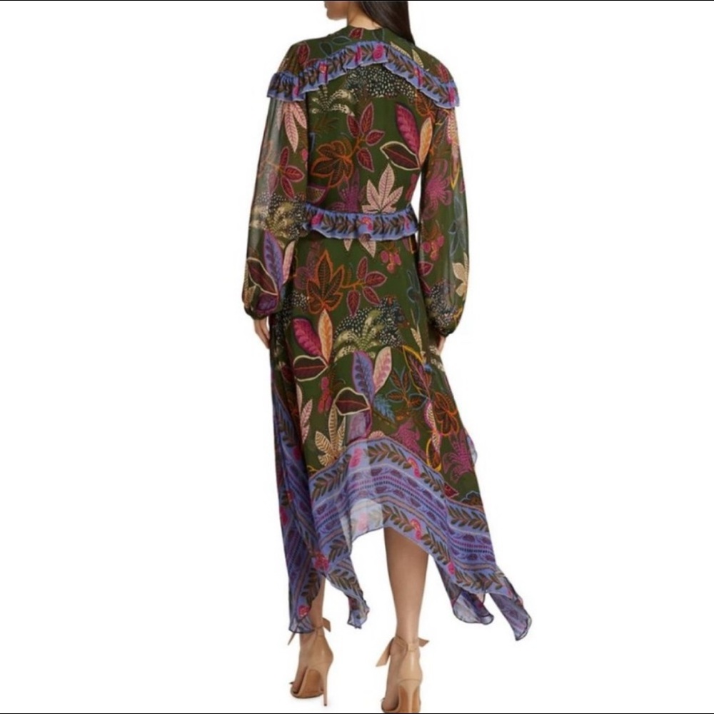 FARM Rio Olive Green Floral Midi Dress with Lavender Hem - Picture 2 of 12